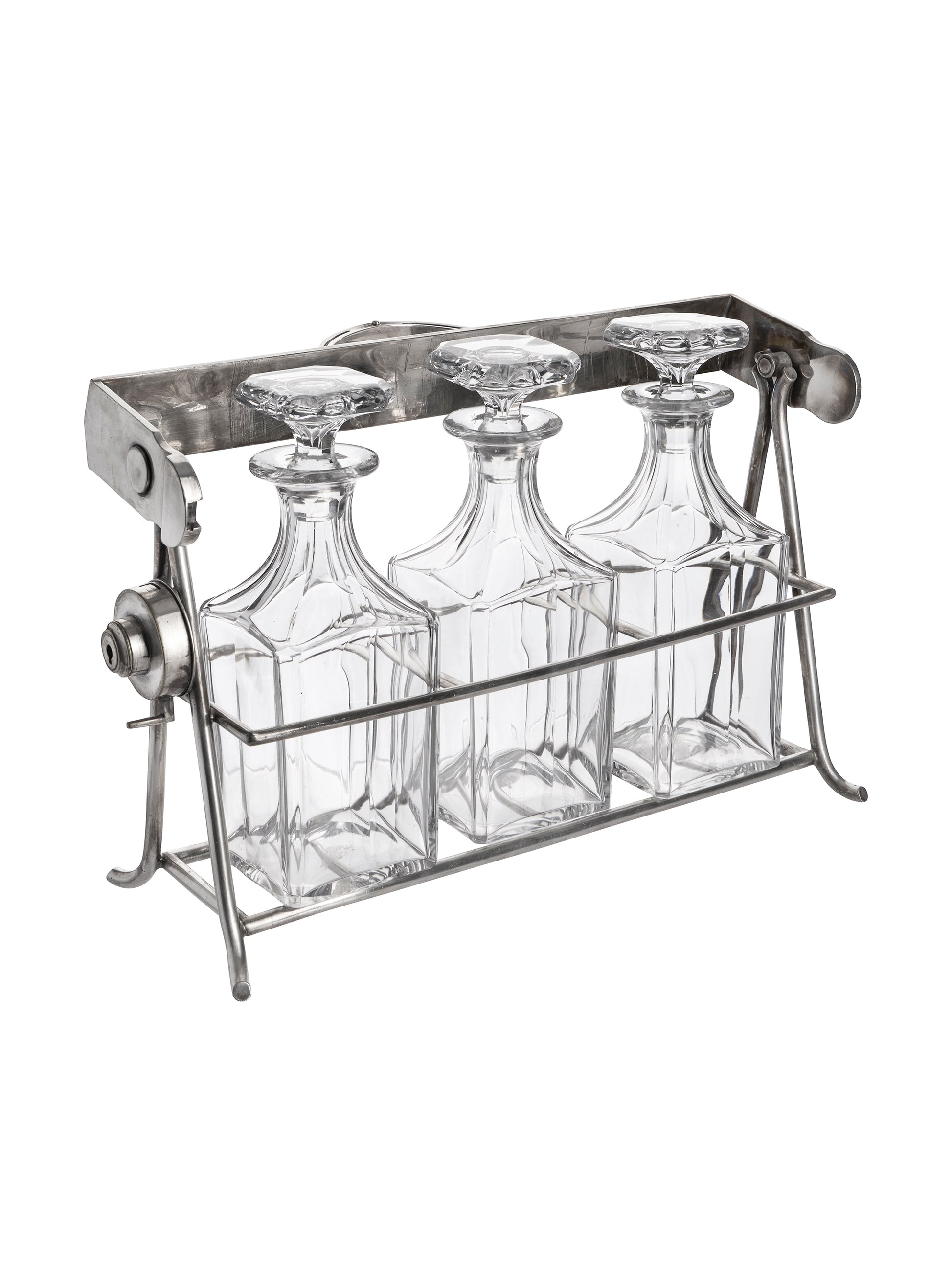 Vintage 1930s Iron and Glass Bottle Spirits Caddy Weston Table