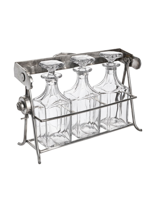 Vintage 1930s Iron and Glass Bottle Spirits Caddy Weston Table
