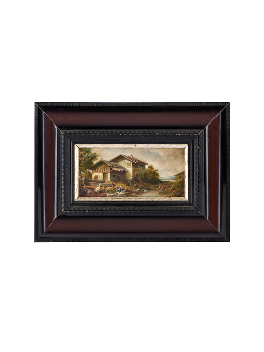 Vintage 1930s K. Schletter Farmstead Oil Painting Weston Table