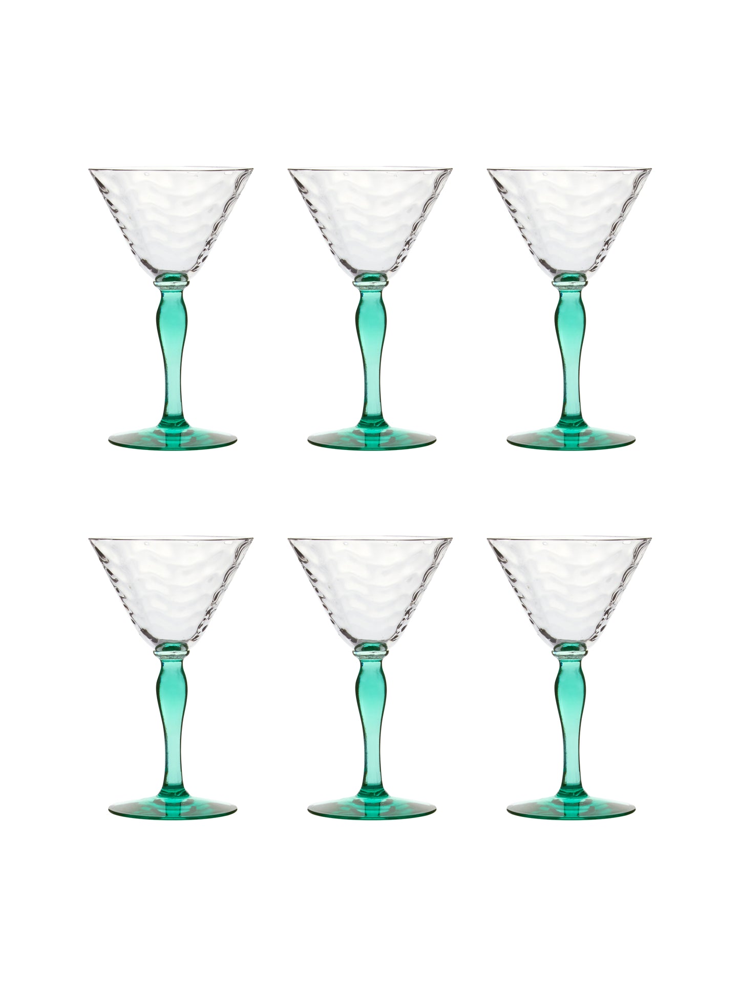 Vintage 1930s Loop Optic Green Cocktail Glasses Set of Six Weston Table