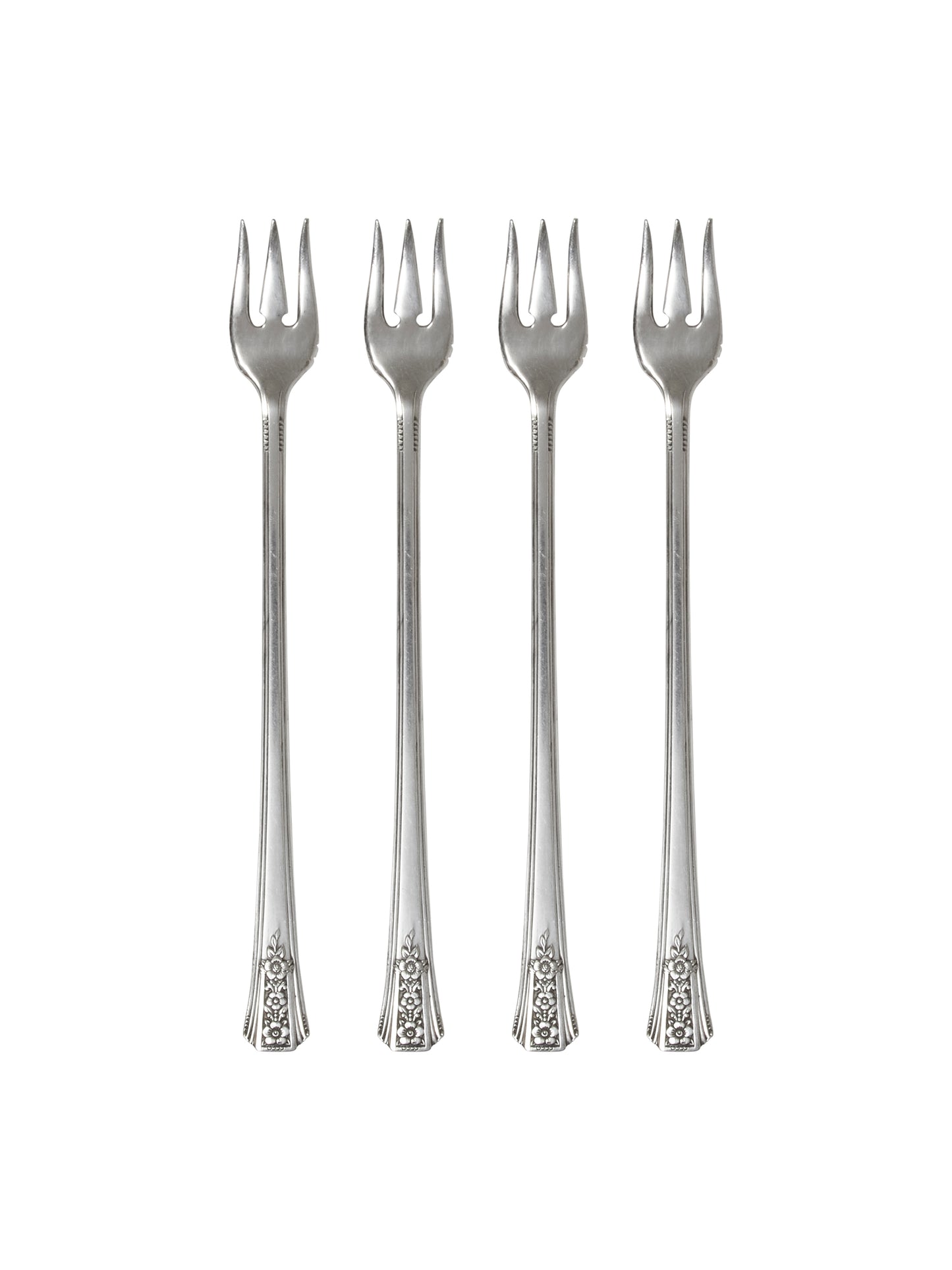 Vintage 1930s Meadow Flowers Silver Plate Oyster Forks Set of Four Weston Table