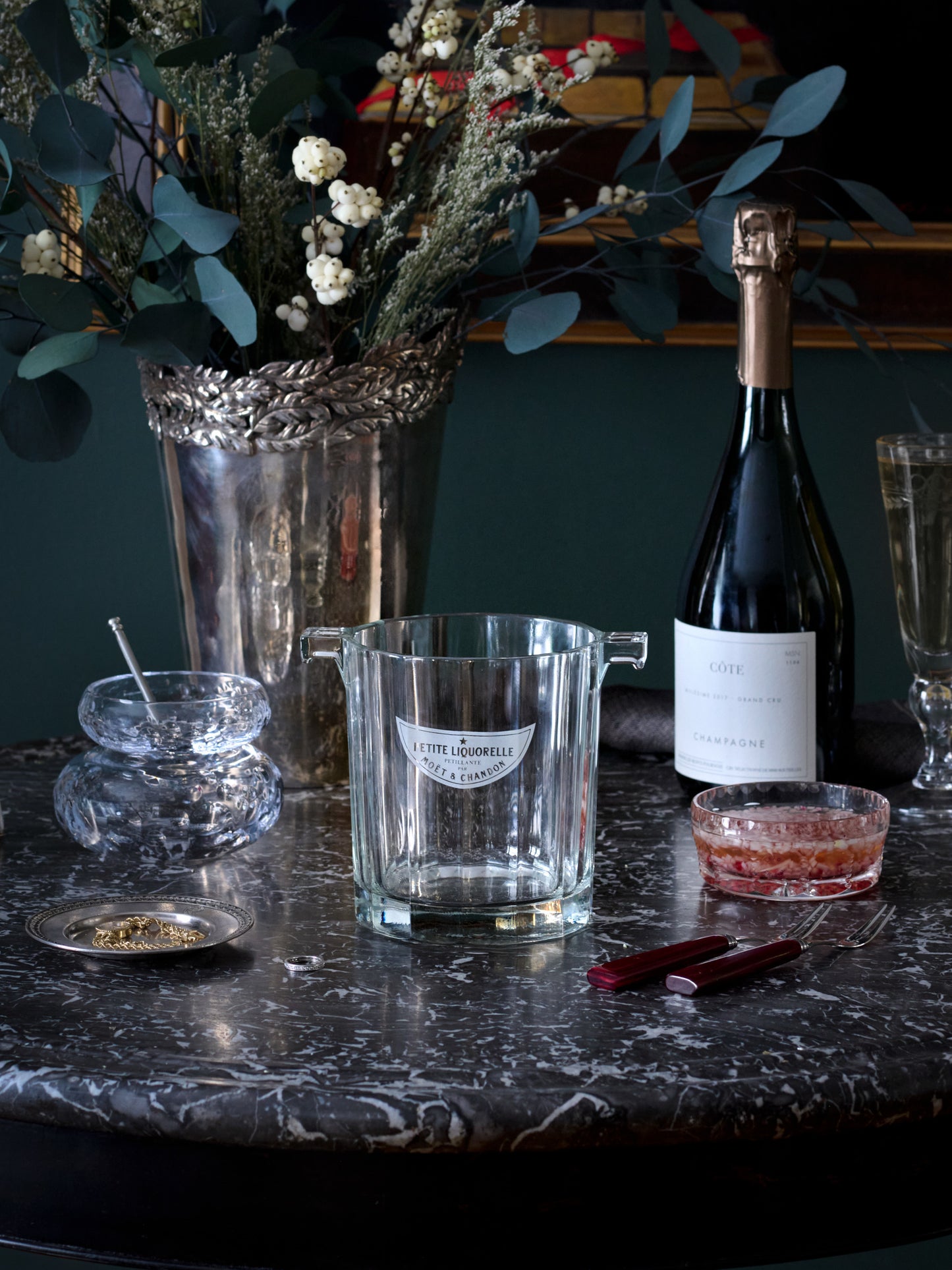 Vintage 1930s Moet & Chandon Crystal Handled Ice Bucket Weston Table