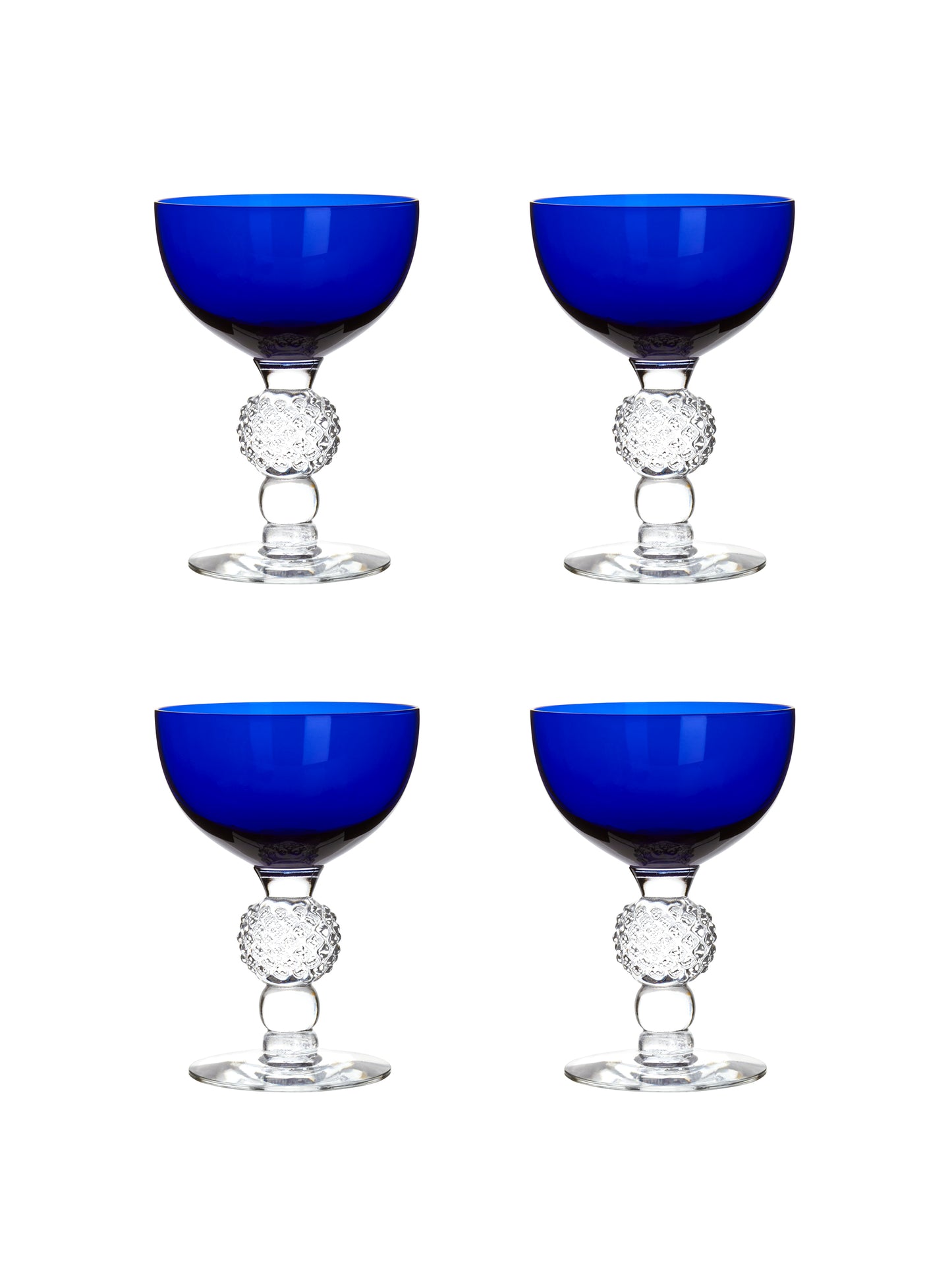 Vintage 1930s Morgantown Ritz Blue Cocktail Coupes Set of Four Weston Table
