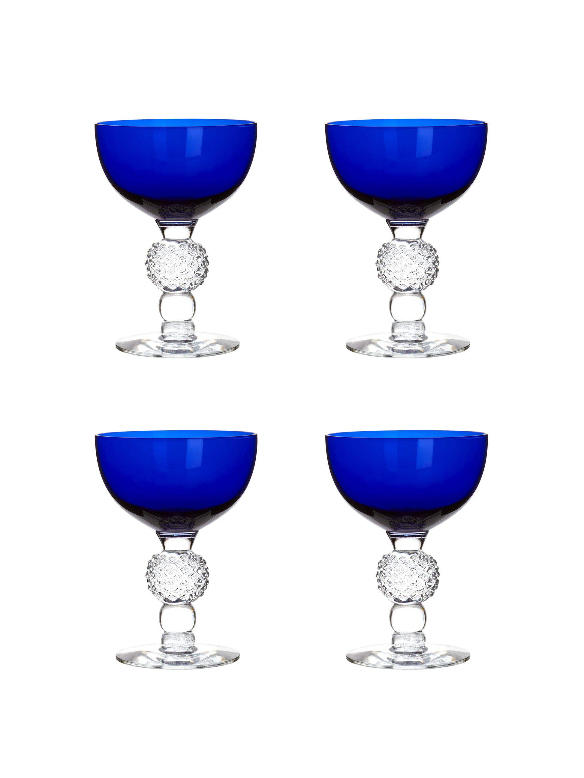 Vintage 1930s Morgantown Ritz Blue Cocktail Coupes Set of Four Weston Table