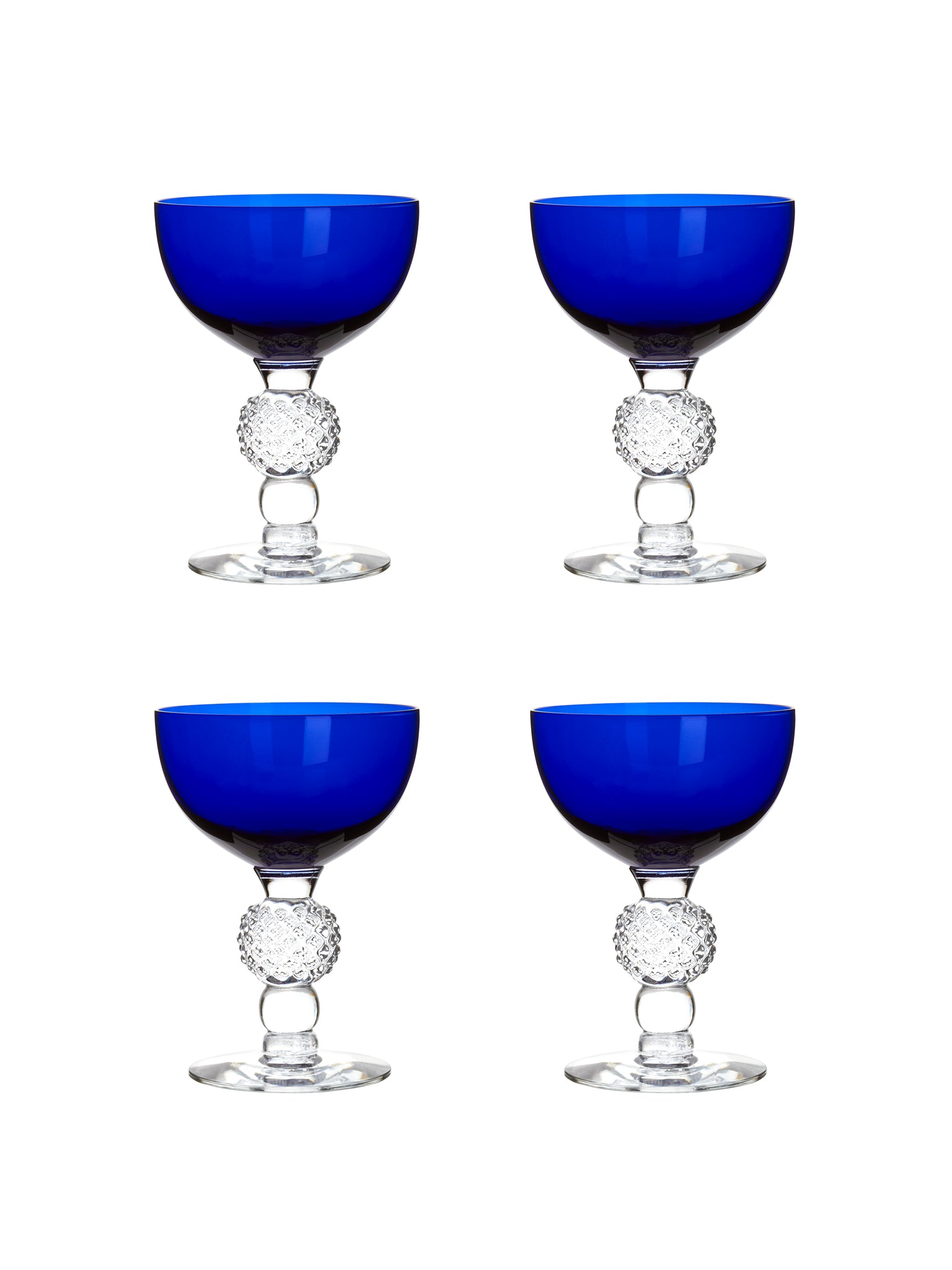 Vintage 1930s Morgantown Ritz Blue Cocktail Coupes Set of Four Weston Table