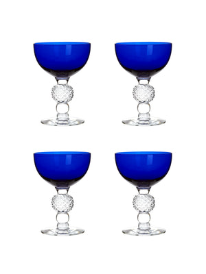  Vintage 1930s Morgantown Ritz Blue Cocktail Coupes Set of Four Weston Table 