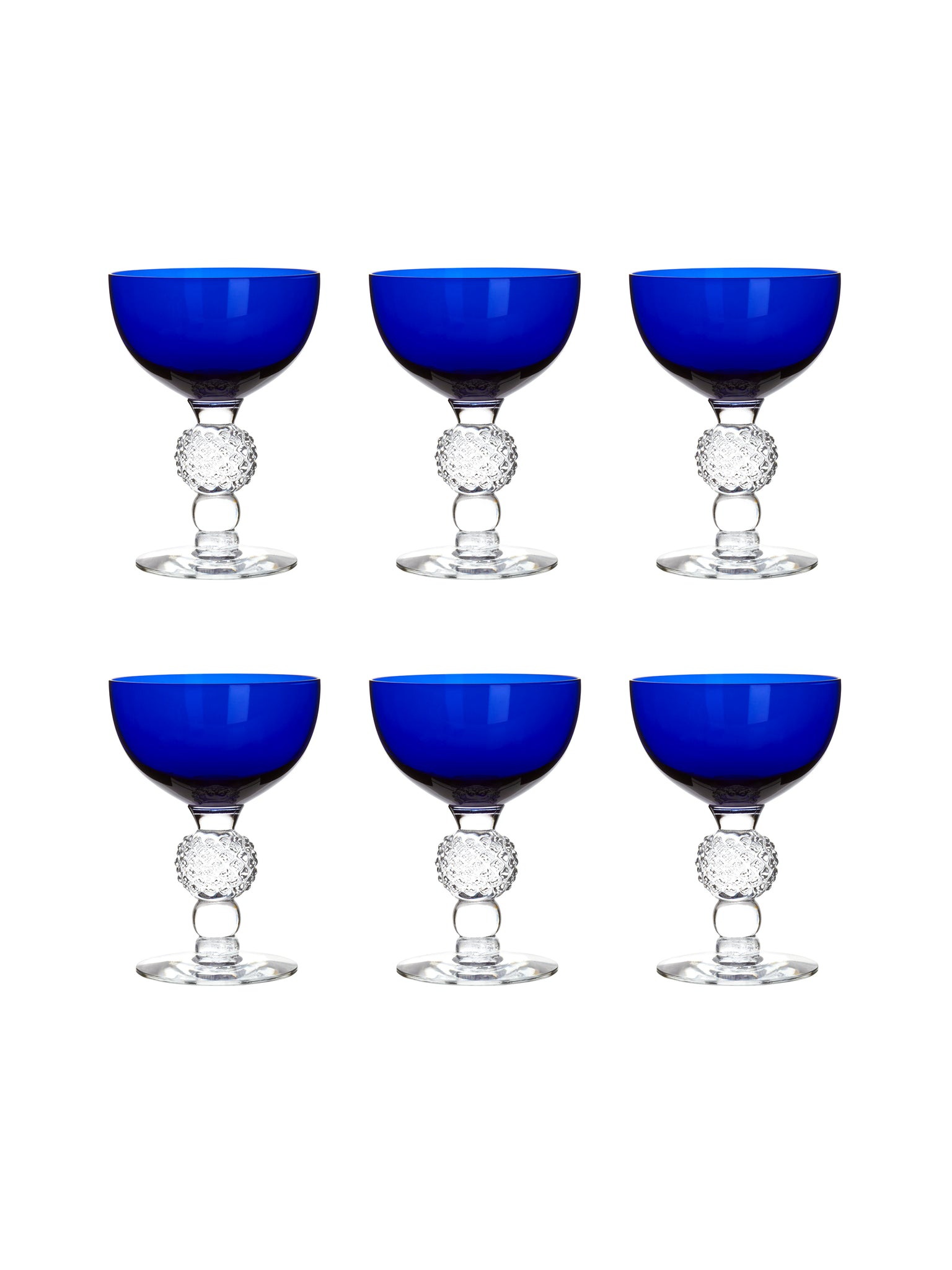 Vintage 1930s Morgantown Ritz Blue Cocktail Coupes Set of Six Weston Table