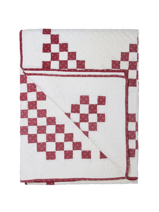 Vintage 1930s Red and White Irish Chain Quilt Weston Table