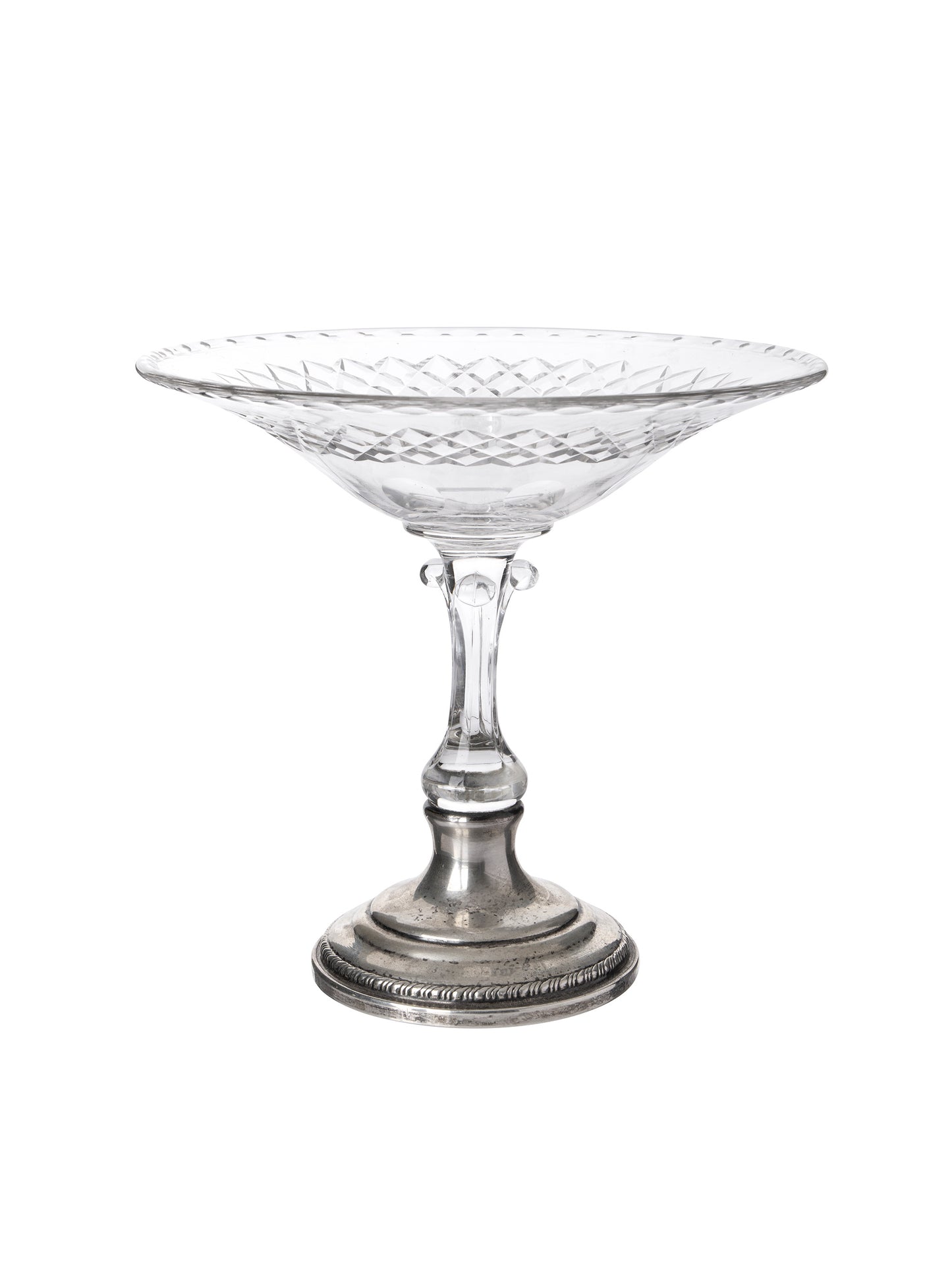 Vintage 1930s Small Glass and Silver Plate Pedestal Bowl Weston Table