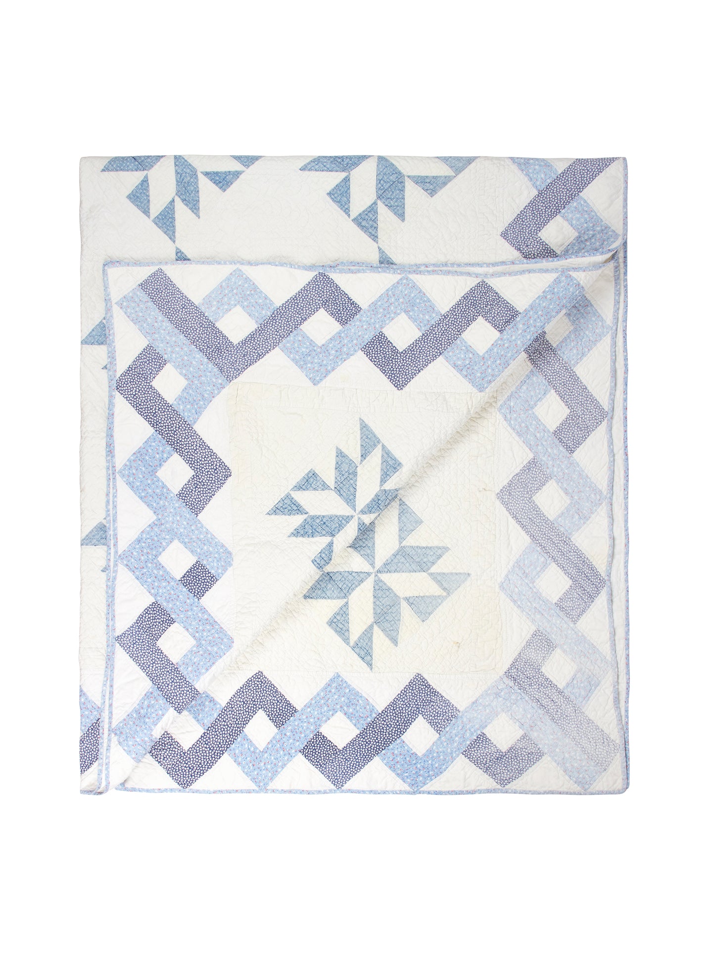 Vintage 1930s Windmill Pattern Light Blue and White Quilt Weston Table