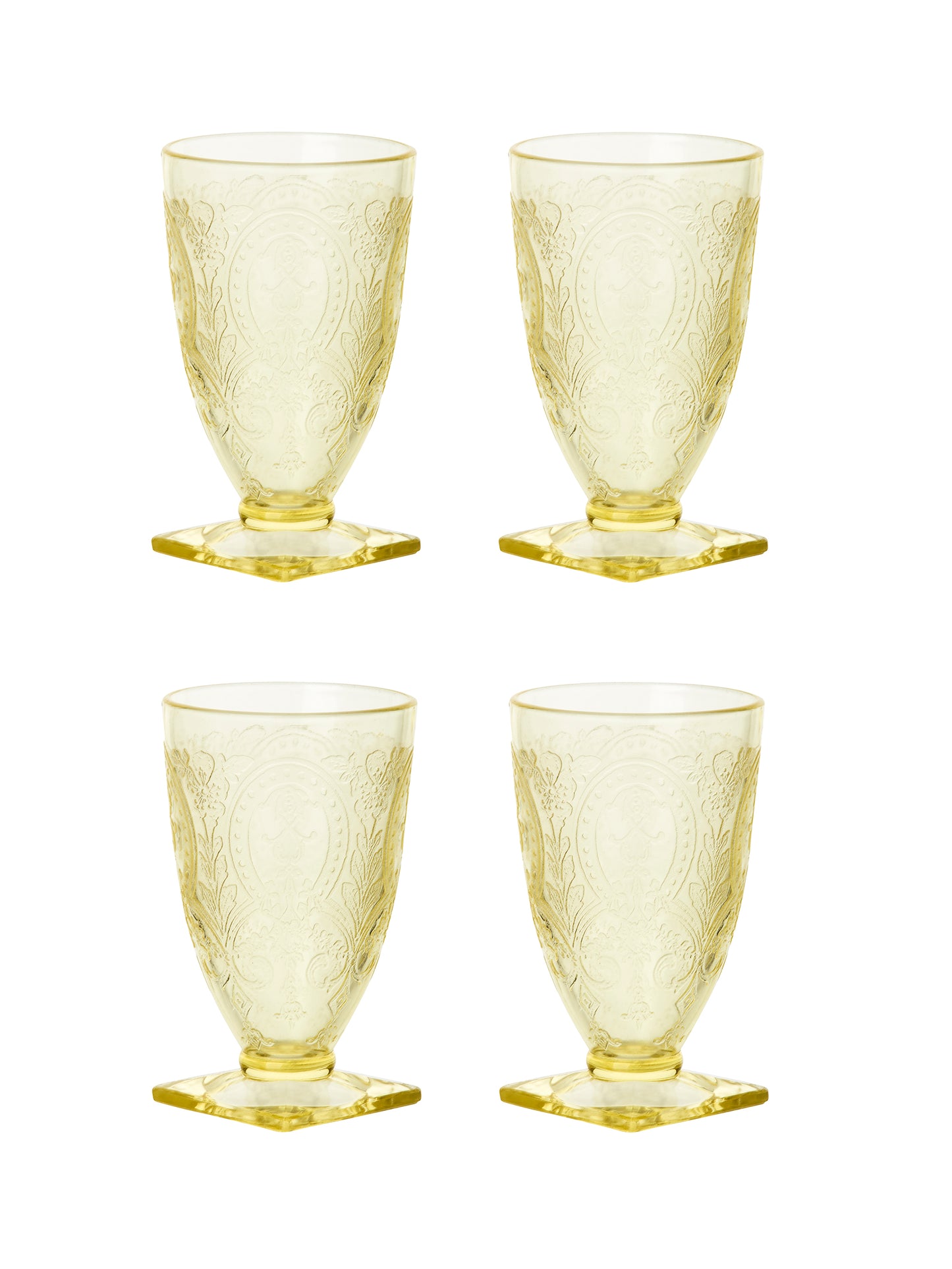 Vintage 1930s Yellow Horseshoe Footed Tumblers Weston Table