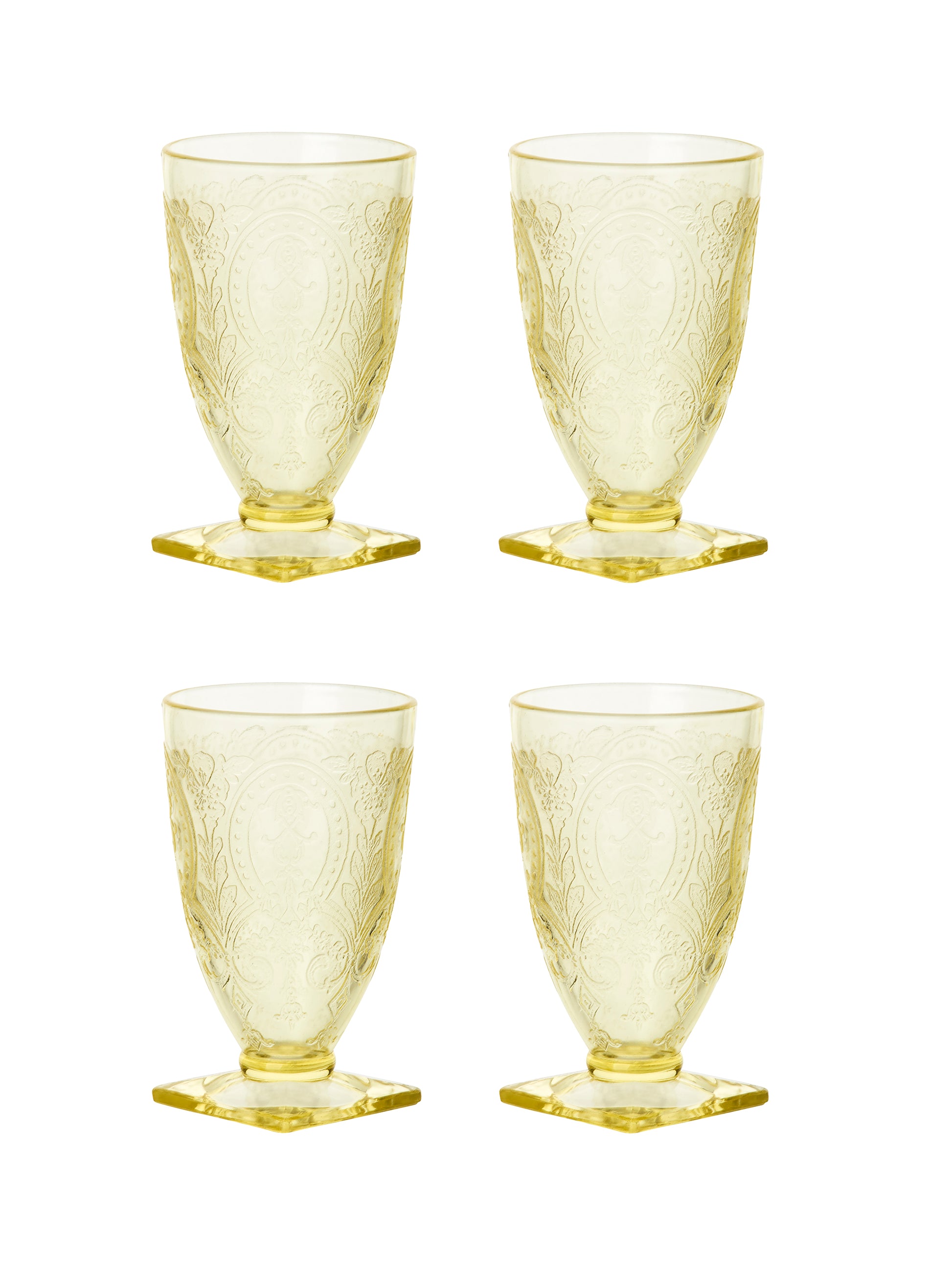 Vintage 1930s Yellow Horseshoe Footed Tumblers Weston Table