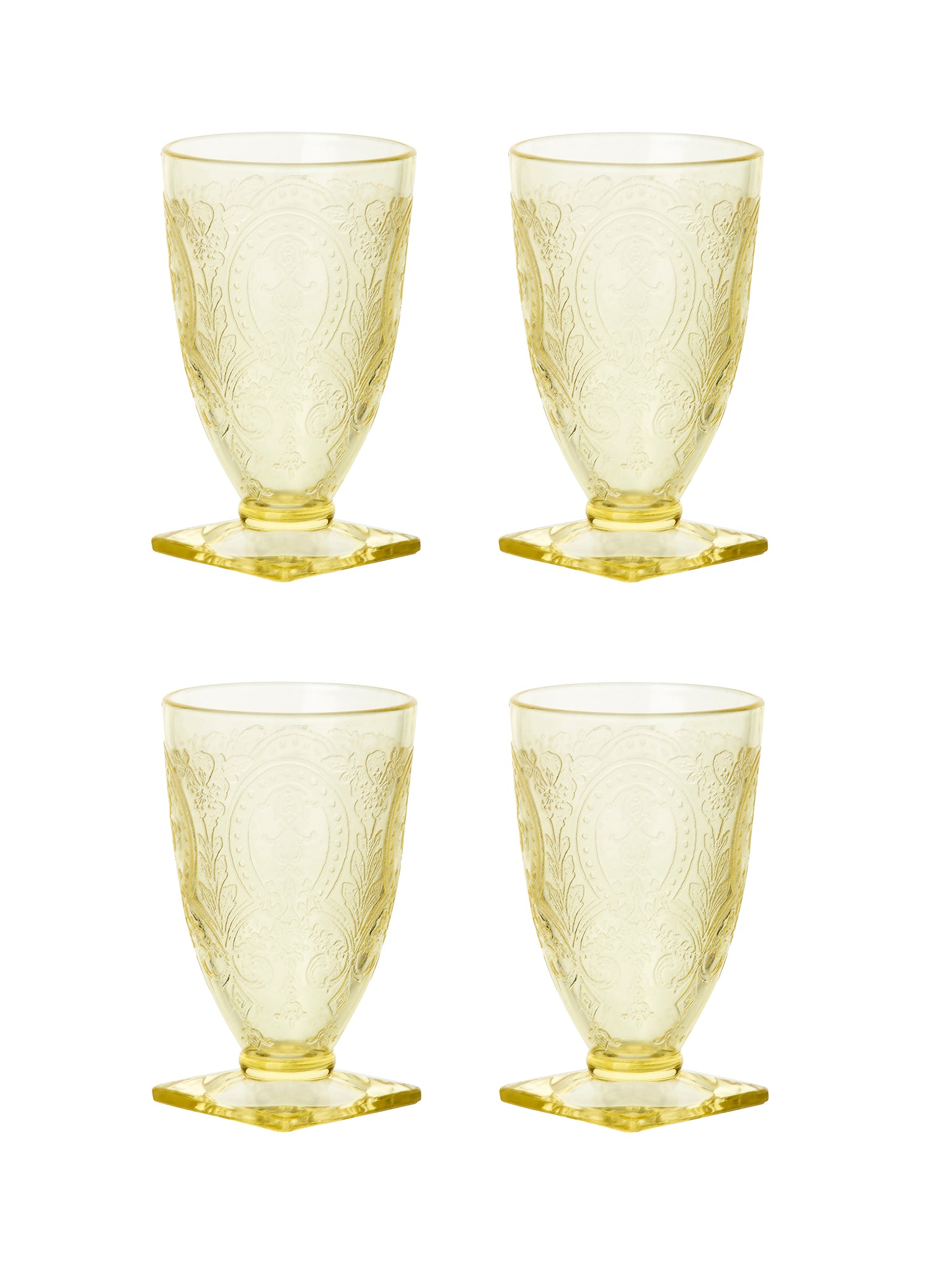 Vintage 1930s Yellow Horseshoe Footed Tumblers Weston Table