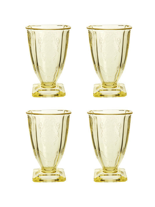 Vintage 1930s Yellow Square Foot Glass Set Weston Table