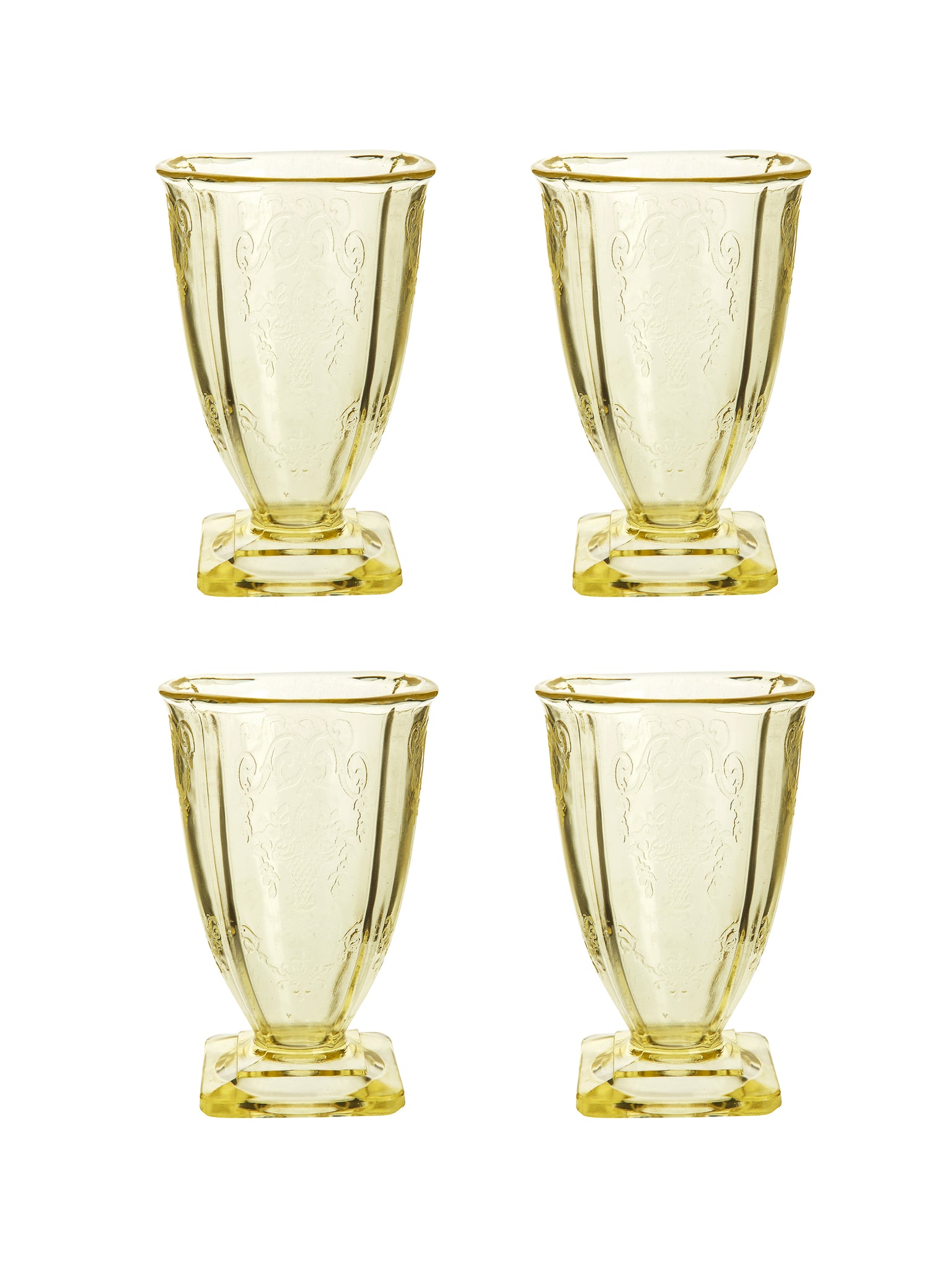 Vintage 1930s Yellow Square Foot Glass Set Weston Table