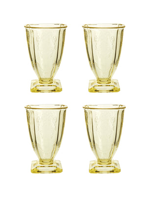  Vintage 1930s Yellow Square Foot Glass Set Weston Table 