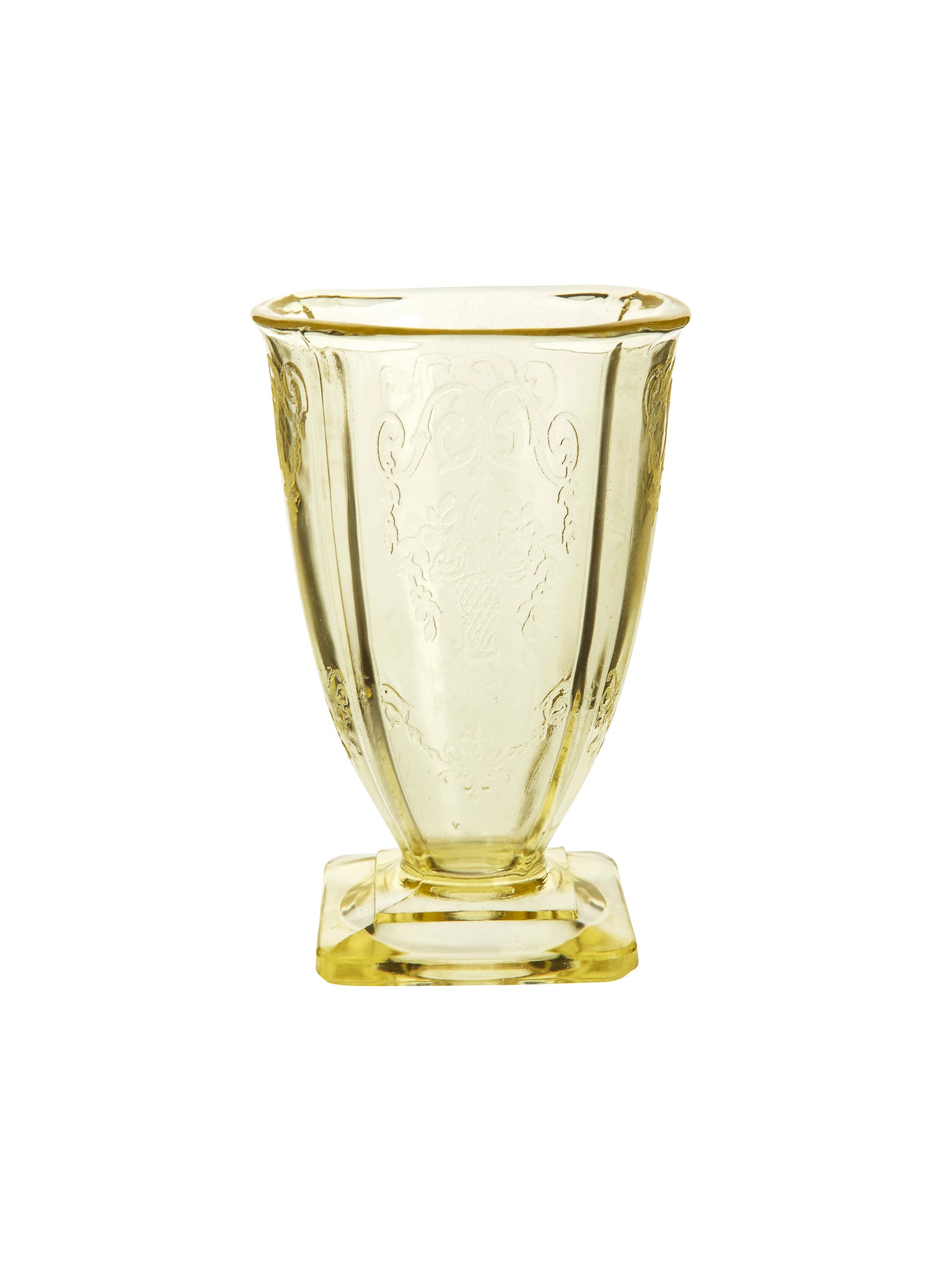 Vintage 1930s Yellow Square Foot Glass Set Weston Table