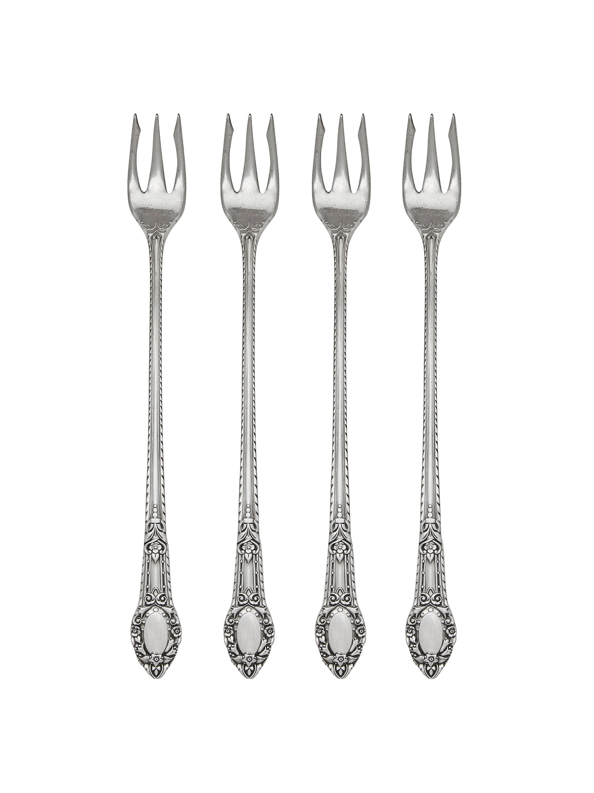 Vintage 1938 Rendezvous Old South Silver Plate Oyster Forks Set of Four Weston Table
