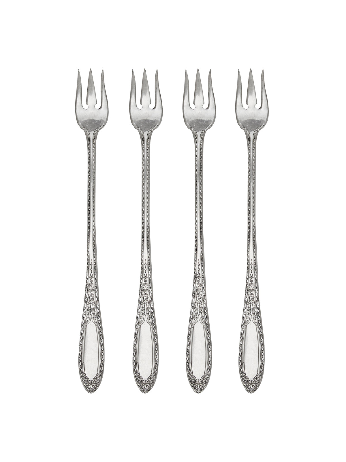 Vintage 1940s A. Rogers Silver Plate Trident Oyster Forks Set of Four Weston Table