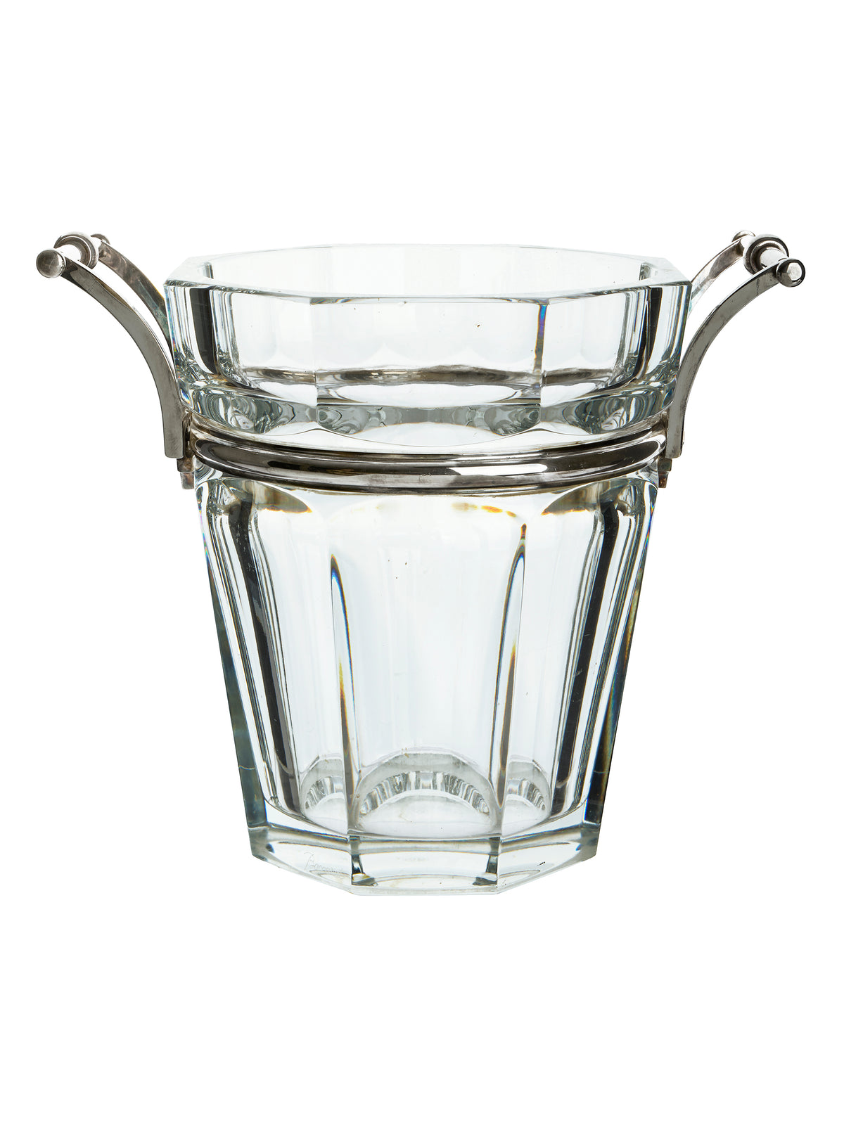 Vintage 1940s Baccarat Crystal Ice Bucket with Silver Plate Handles Weston Table