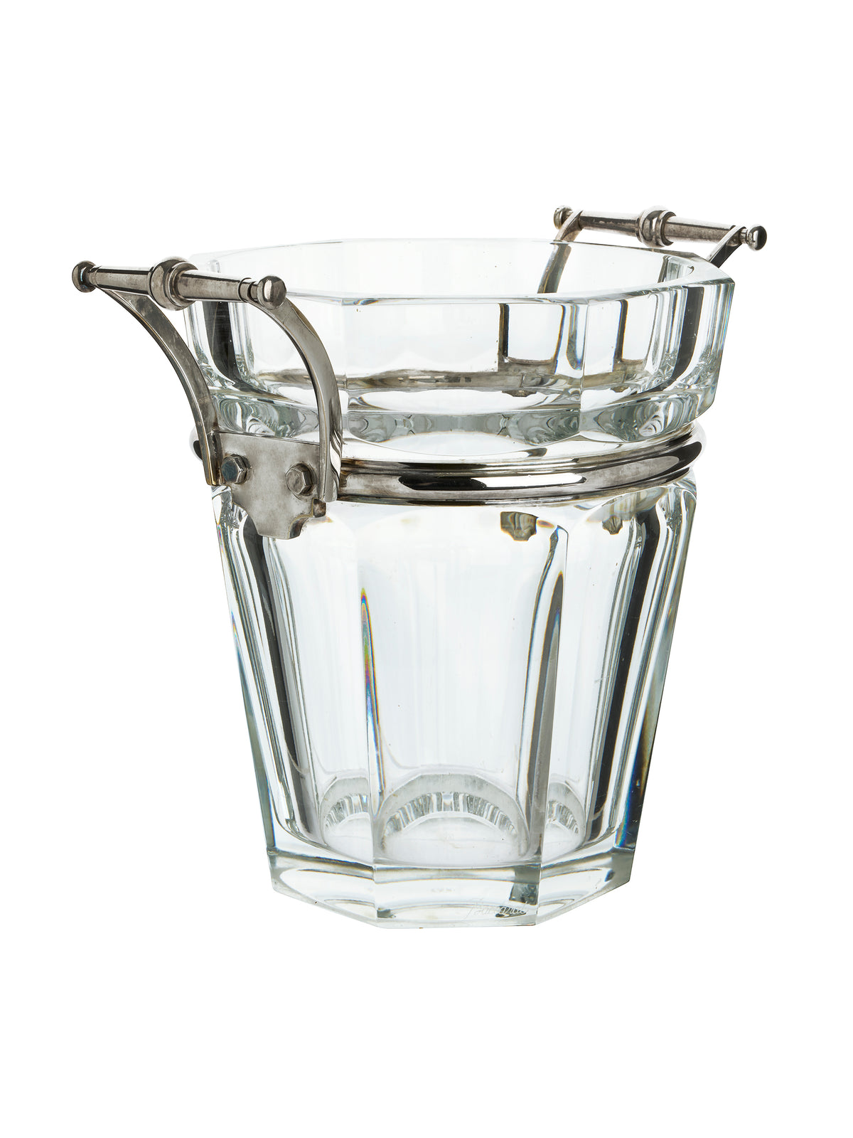 Vintage 1940s Baccarat Crystal Ice Bucket with Silver Plate Handles Weston Table