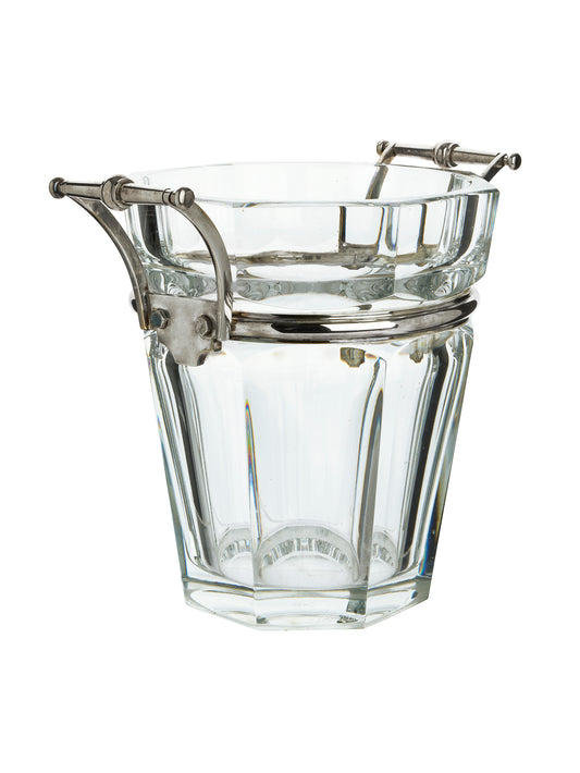 Vintage 1940s Baccarat Crystal Ice Bucket with Silver Plate Handles Weston Table