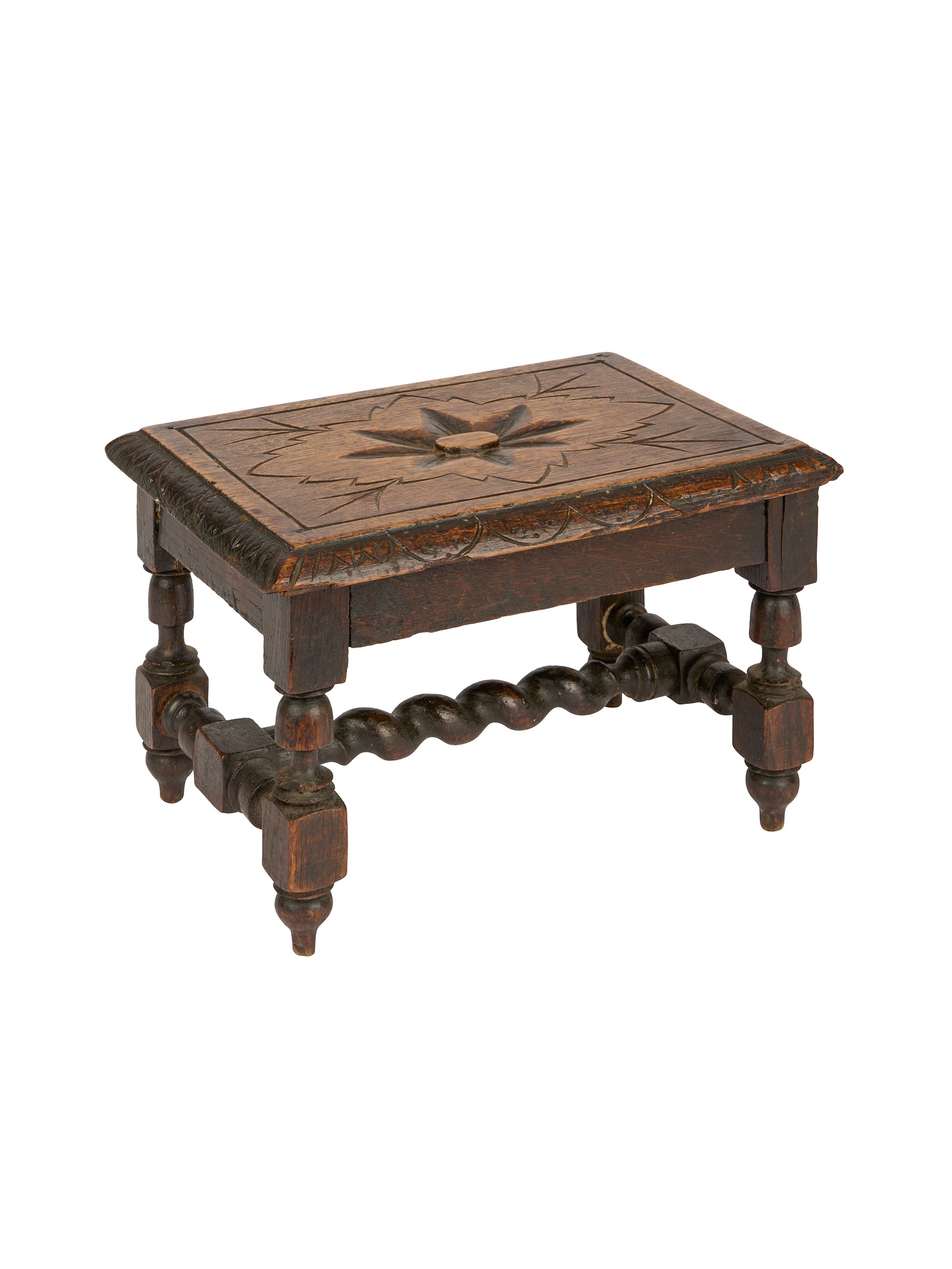 Vintage 1940s English Carved Oak Rectangular Stool Weston Table