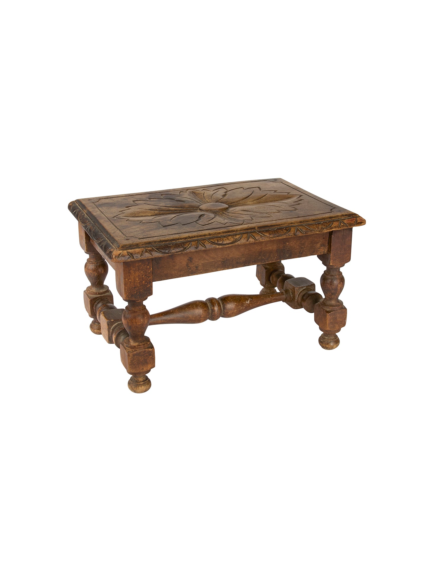 Vintage 1940s English Carved Oak Stool Weston Table