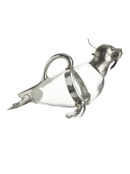 Vintage 1940s English Glass and Silver Plate Walrus Decanter Weston Table