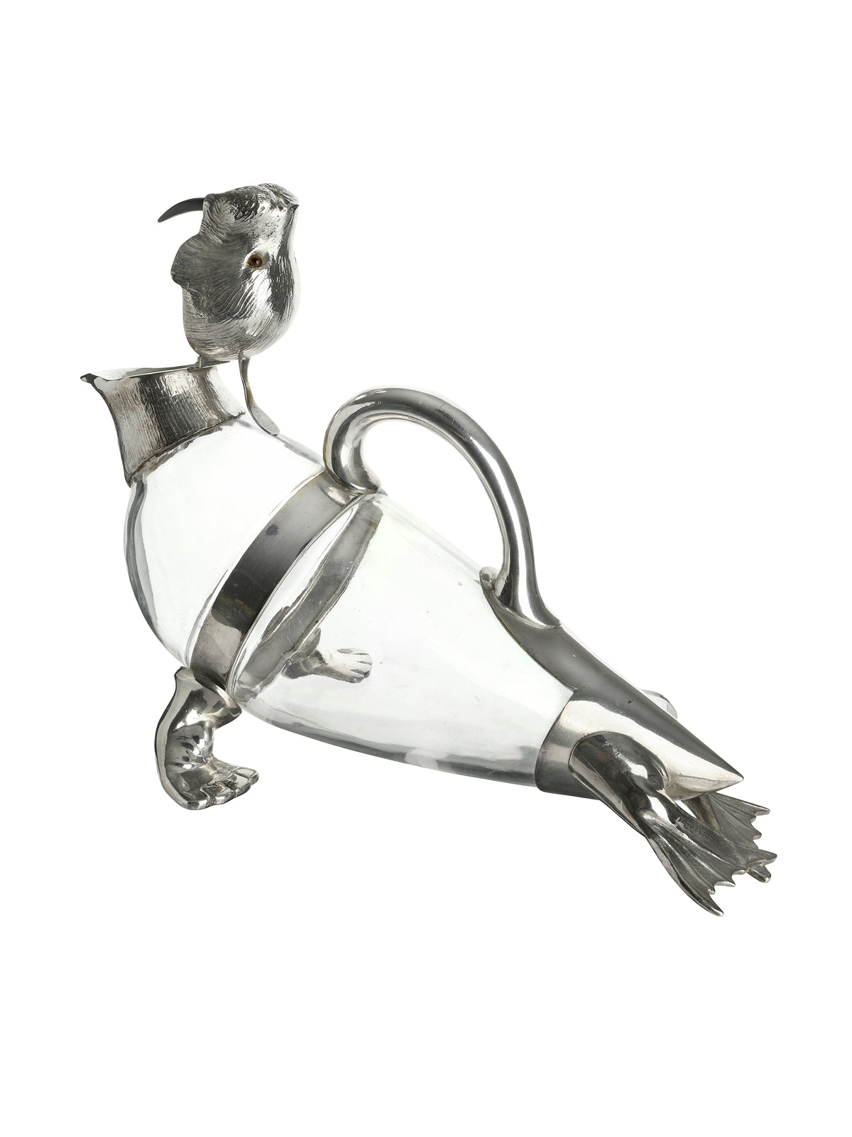 Vintage 1940s English Glass and Silver Plate Walrus Decanter Weston Table