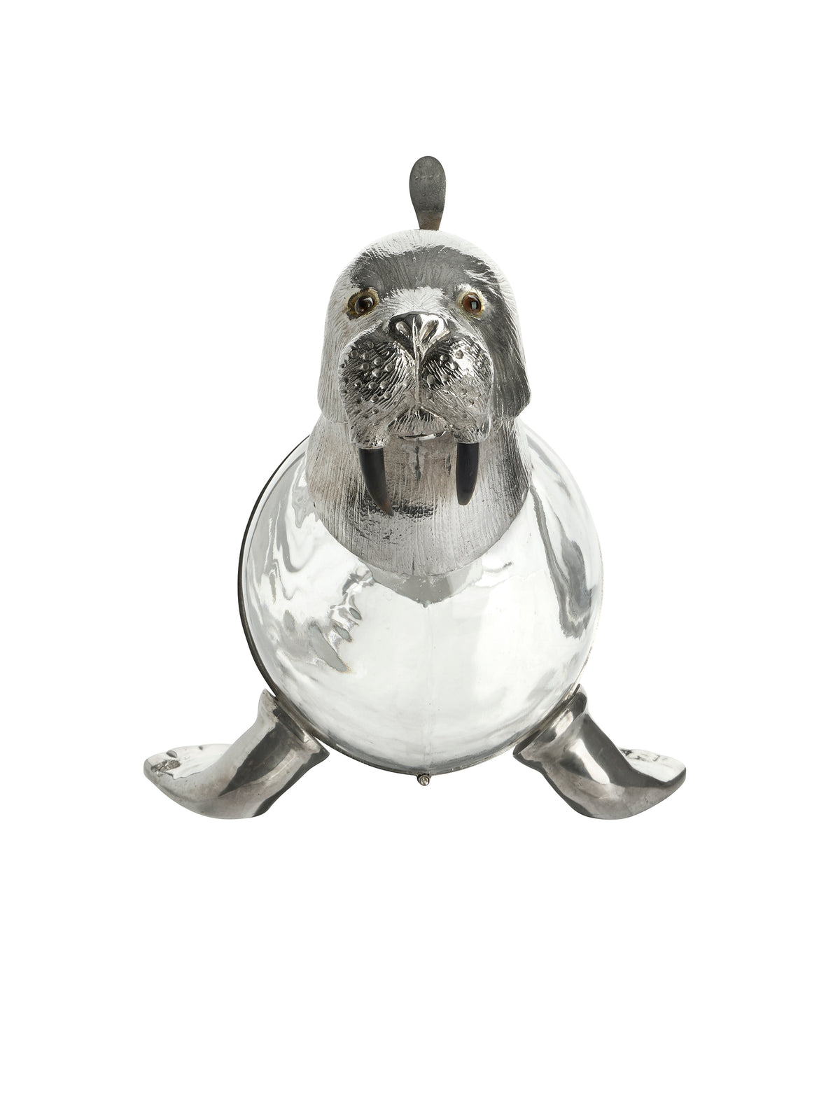 Vintage 1940s English Glass and Silver Plate Walrus Decanter Weston Table