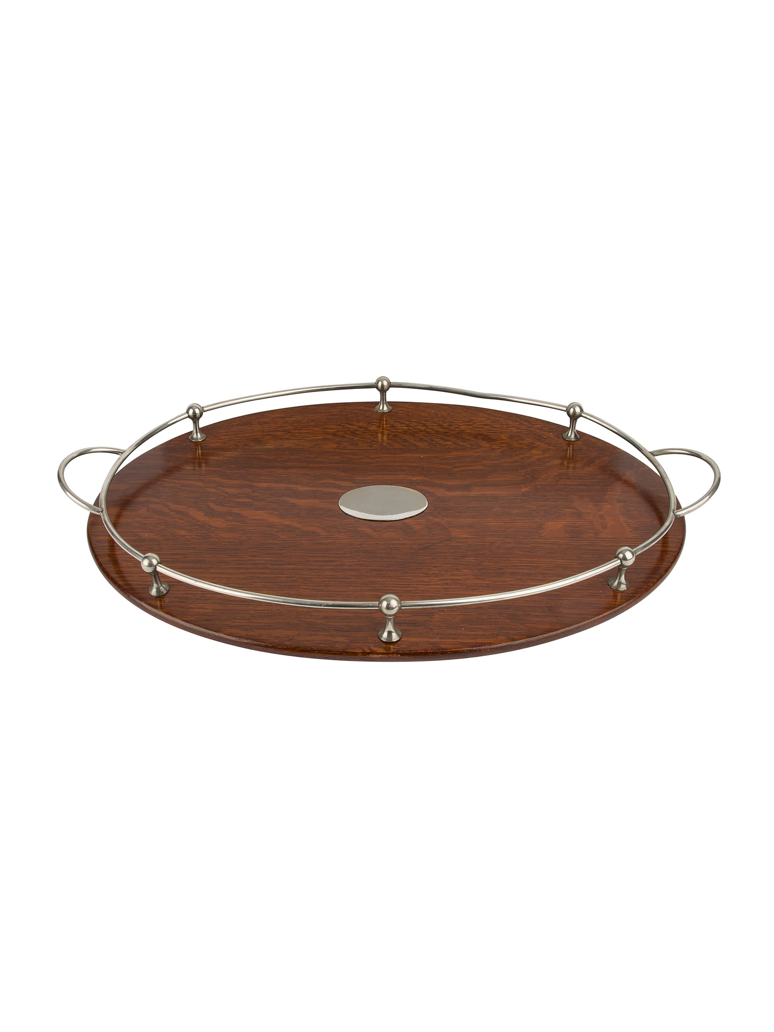 Vintage 1940s English Oak and Silver Plate Serving Tray Weston Table
