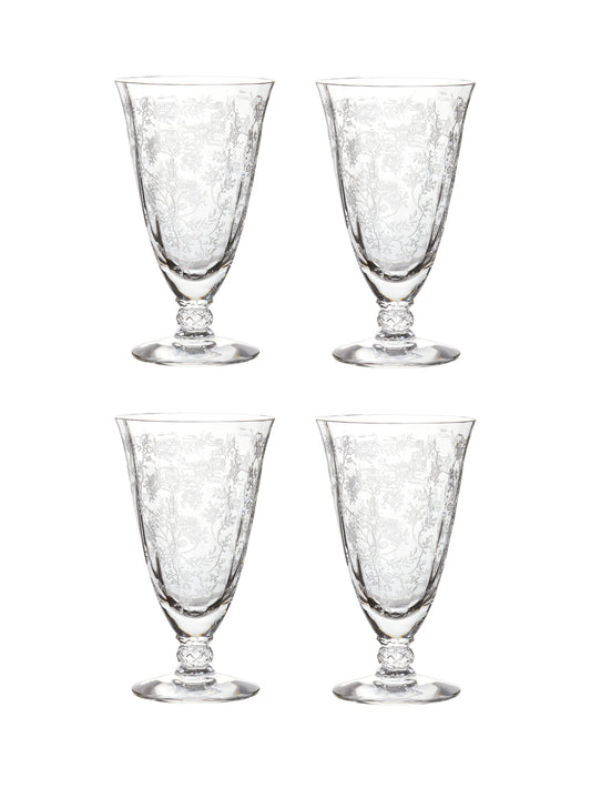 Vintage 1940s Fostoria Chintz Footed Glasses Set of Four Weston Table