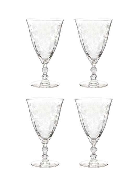 Vintage 1940s Fostoria Chintz Water Goblets Set of Four Weston Table