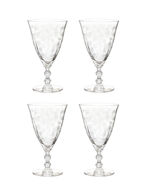  Vintage 1940s Fostoria Chintz Water Goblets Set of Four Weston Table 