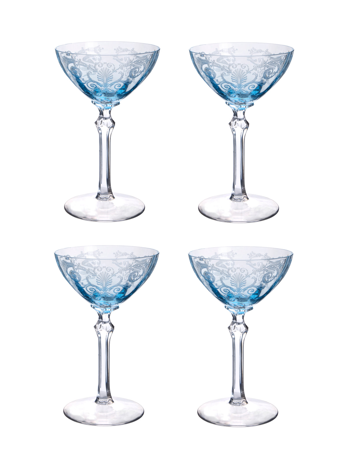 Vintage 1940s Fostoria Versailles Blue Champagne Coupes Set of Four Weston Table
