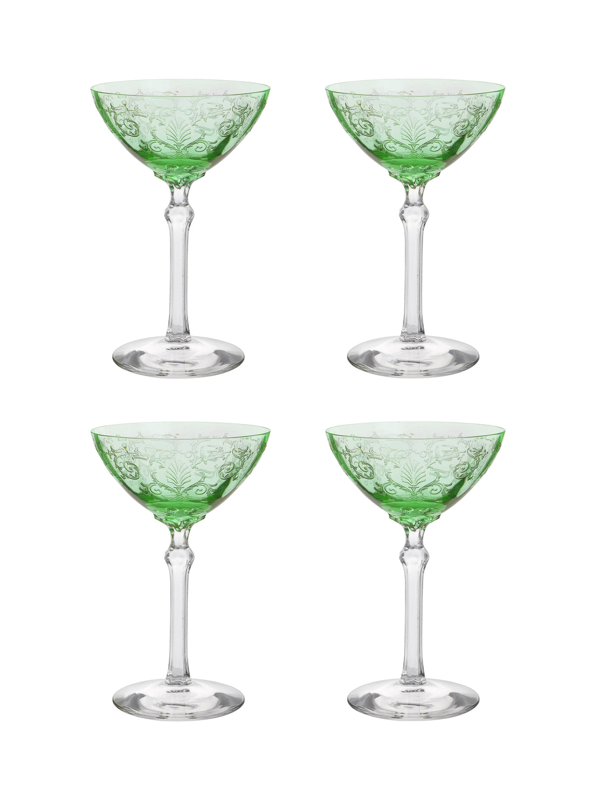 Vintage 1940s Fostoria Versailles Green Cocktail Glasses Set of Four Weston Table