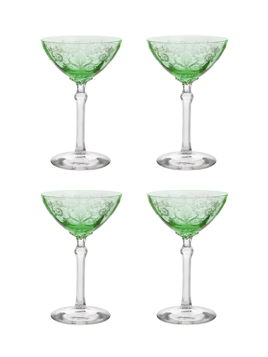 Vintage 1940s Fostoria Versailles Green Cocktail Glasses Set of Four Weston Table