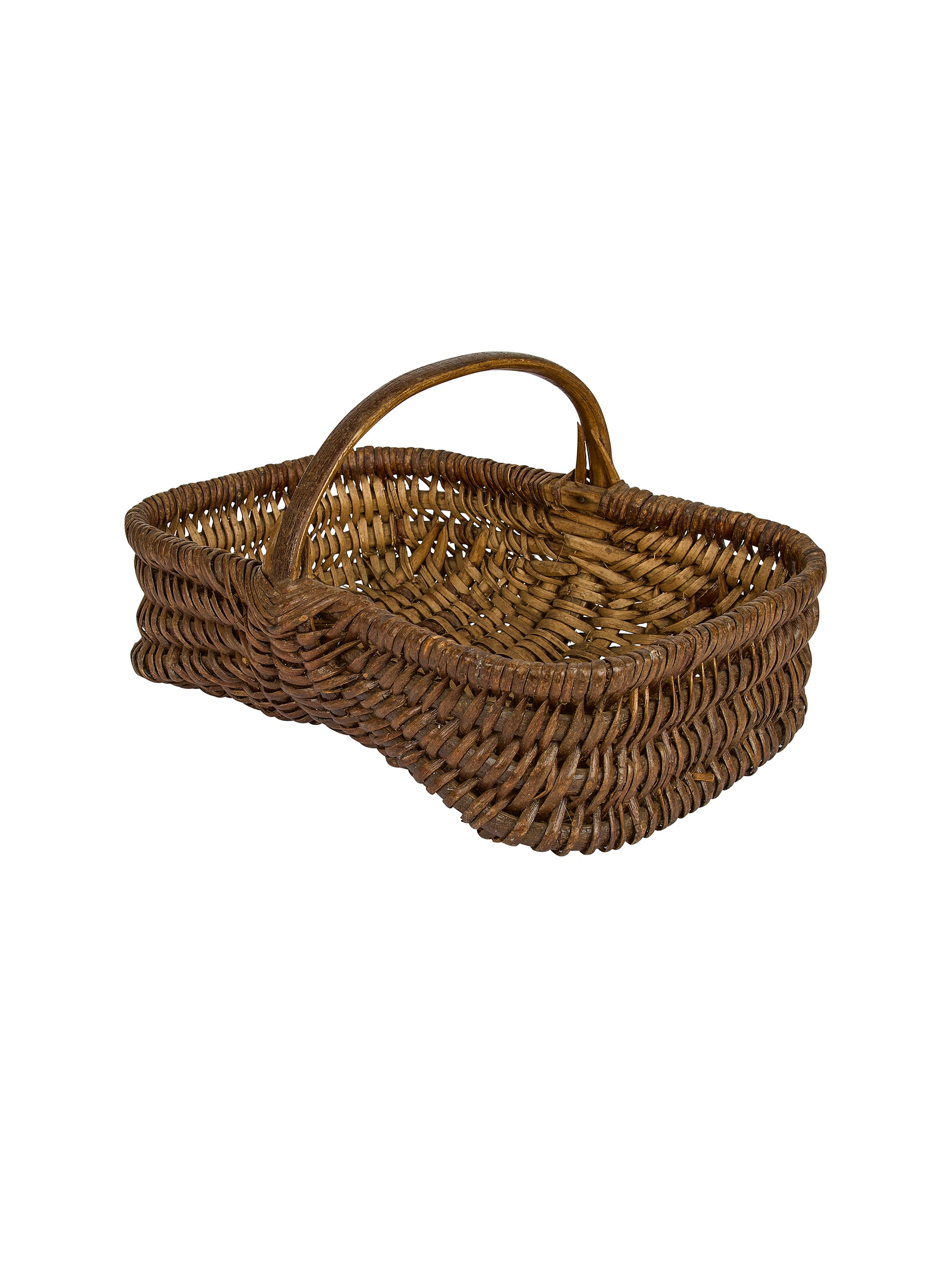 Vintage 1940s French Bent Wood Handle Wicker Market Basket Weston Table