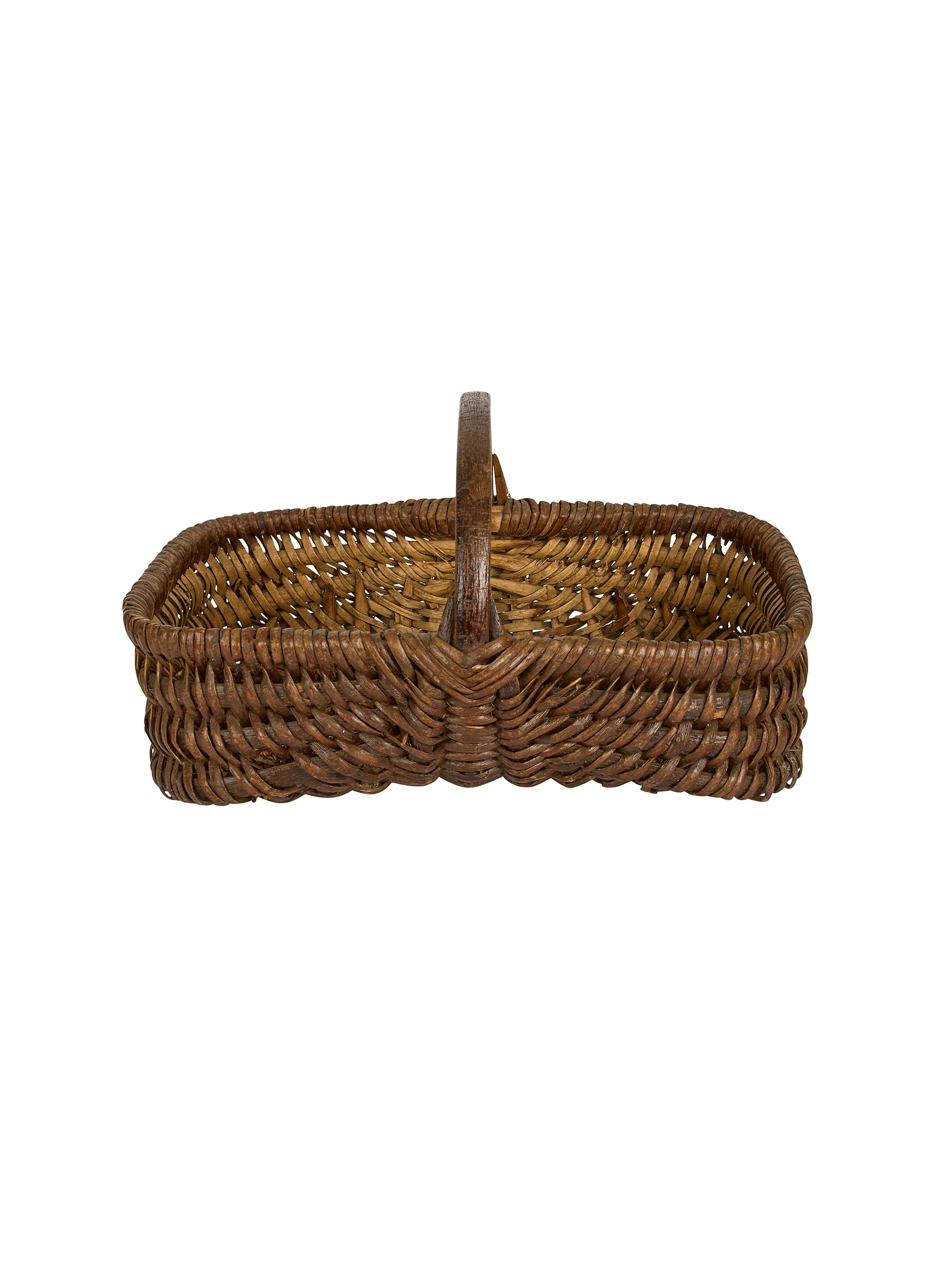 Vintage 1940s French Bent Wood Handle Wicker Market Basket Weston Table 