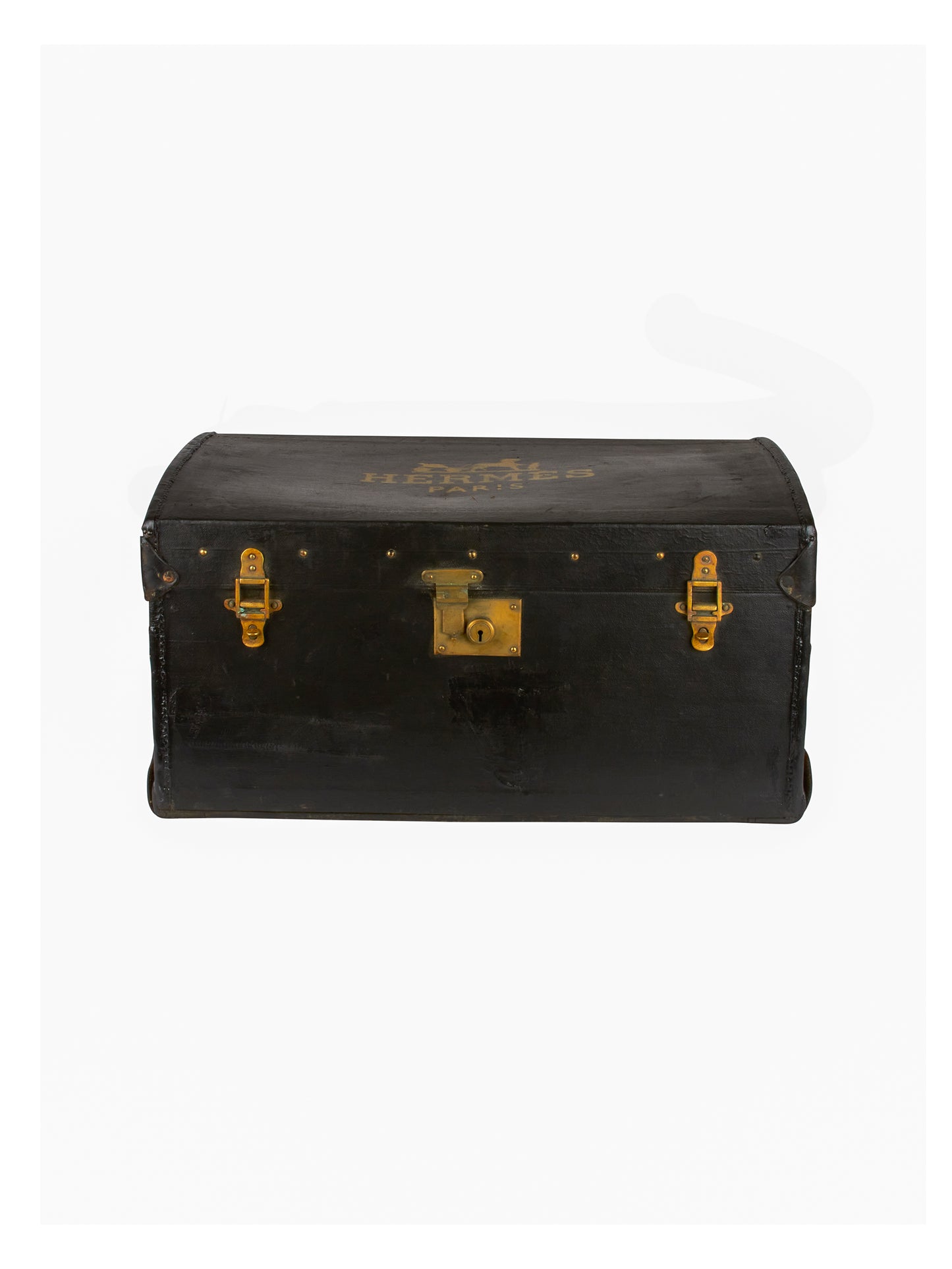 Vintage 1940s French Black Leather Traveler's Trunk Weston Table