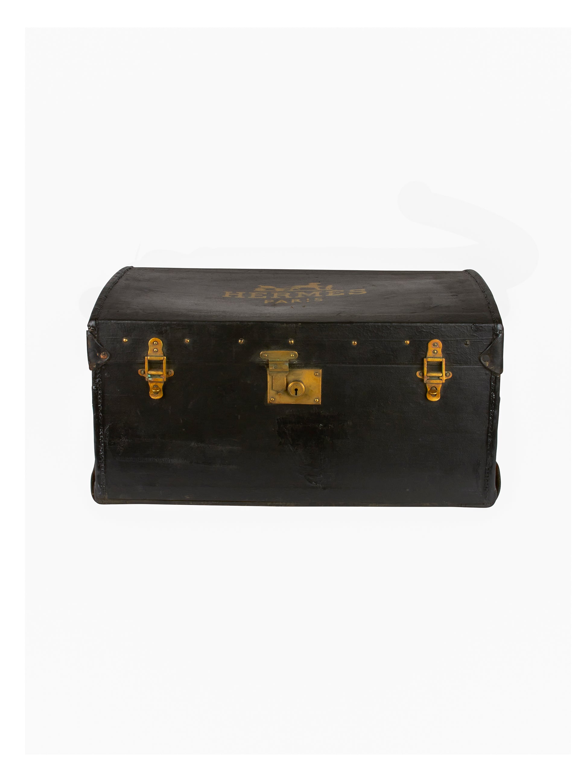 Vintage 1940s French Black Leather Traveler's Trunk Weston Table