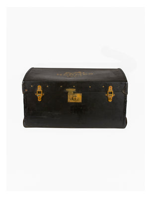  Vintage 1940s French Black Leather Traveler's Trunk Weston Table 