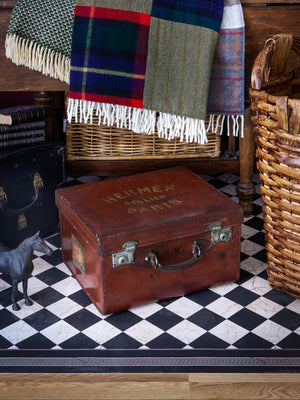  Vintage 1940s French Brown Leather Traveler's Trunk Weston Table 