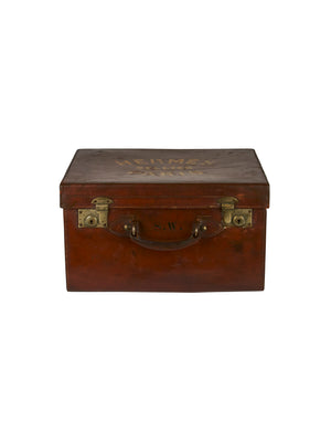  Vintage 1940s French Brown Leather Traveler's Trunk Weston Table 