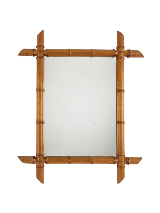 Vintage 1940s French Medium Bamboo Mirror Two Weston Table