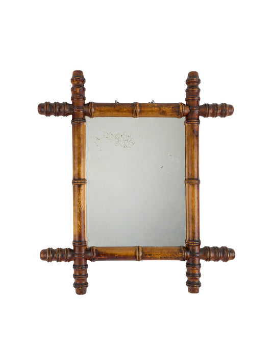 Vintage 1940s French Small Bamboo Mirror Two Weston Table