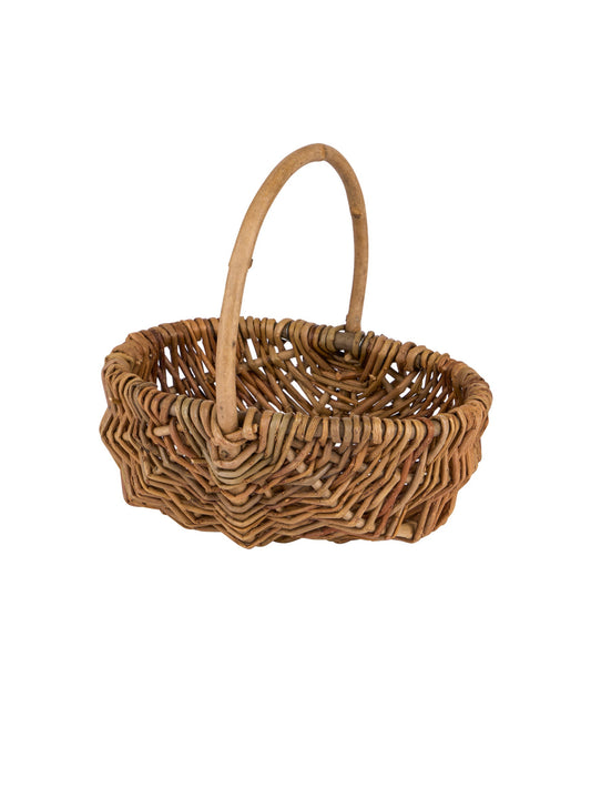 Vintage 1940s French Small Oval Wicker Foraging Basket Weston Table