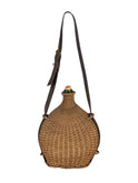 Vintage 1940s French Wicker Water Bottle with Leather Strap Weston Table