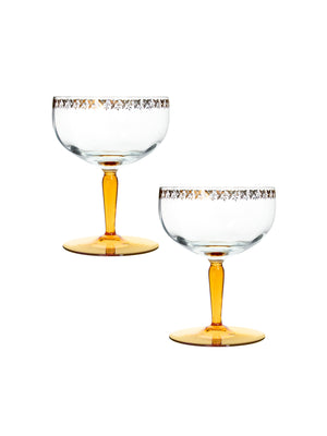  Vintage 1940s Gold Leaf & Amber Stem Cocktail Glasses Set of Two Weston Table 